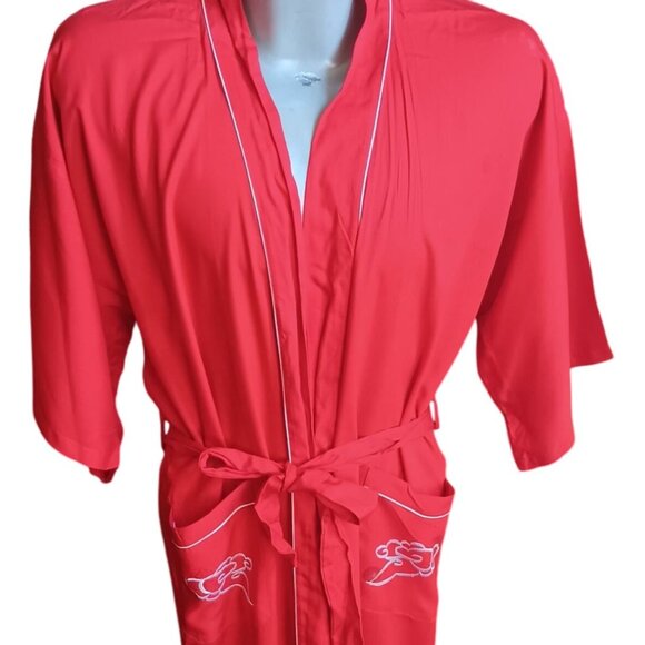 Vintage Men's Small Kimono Robe Red Dragon Embroidered 60s Rayon Smoking Jacket - Picture 3 of 9